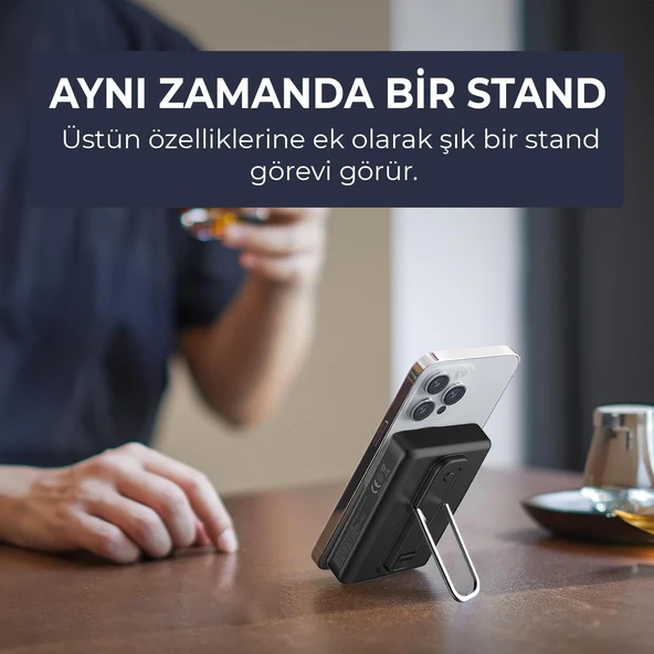Bix PB105 Siyah 10000 mAh Hızlı Şarj Destekli - Kablosuz - LED Göstergeli Powerbank - 6