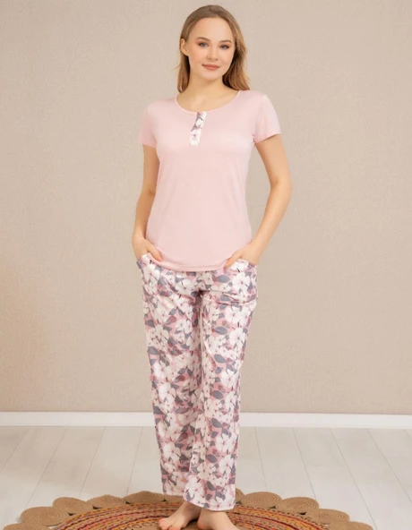 Baha Perfect Club Kadın Bisiklet Yaka Kısa Kol Pijama Takımı 4369 - 1 Adet  L Pembe ürün görseli 1