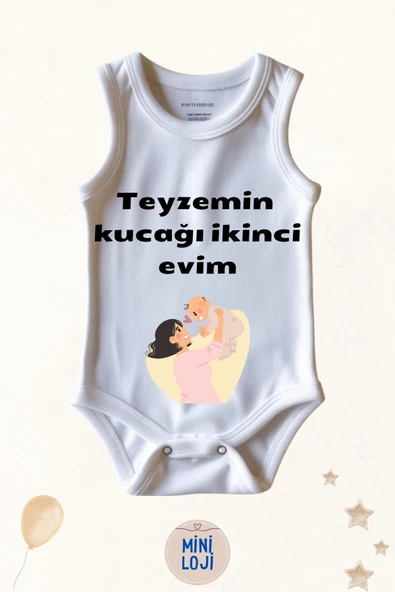 Teyzemin Kucağı İkinci Evim Yazılı Özel Tasarım Bebek Zıbın Body %100 Pamuklu, Unisex - 2