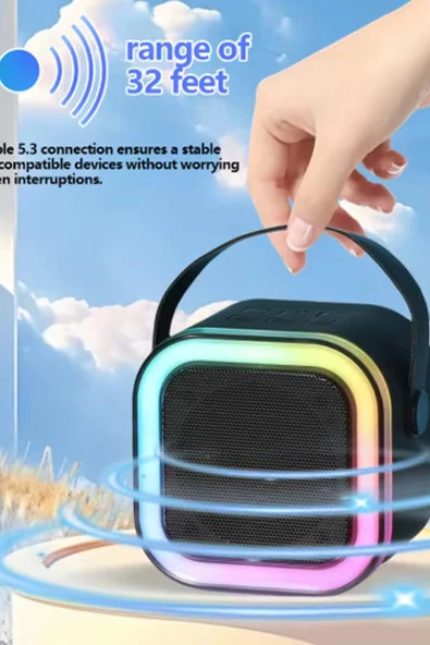 Karaoke Kablosuz Hoparlör Mikrofonlu Rgb Işıklı Bluetooth Speaker Tf Kart/usb Siyah - 3