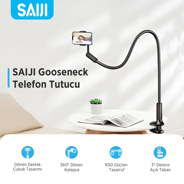 Bix Saiji Ivy 4 Telefon Tutucu 360° Derece Dönebilen, Ayarlanabilir ve Dayanıklı 4.7-7″ Inç Esnek Kollu Flexible Akrobat Telefon Tutucu - 2