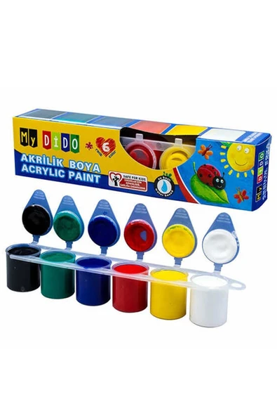 Mini Şövale 25x35 2 li Tuval Mydido 6 Renk Akrilik Boya Başlangıç Seti Fırça Palet Ponpon Su Kabı Masaüstü Sanatsal - 2