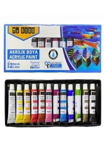 Mini Şövale 25x35 2 li Tuval Mydido 12 Renk Akrilik Boya Başlangıç Seti Fırça Palet Ponpon Su Kabı Masaüstü Sanatsal - 2