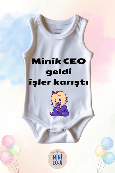 Minik Ceo İşler Karıştı Yazılı Özel Tasarım Bebek Zıbın Body  %100 Pamuklu, Unisex