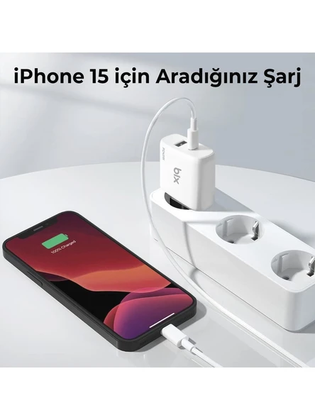 Bix BX2P45G GaN PD 45W Type-C ve USB-A QC 18W Çift Portlu Akım Korumalı Hızlı Şarj Cihazı Beyaz - 6