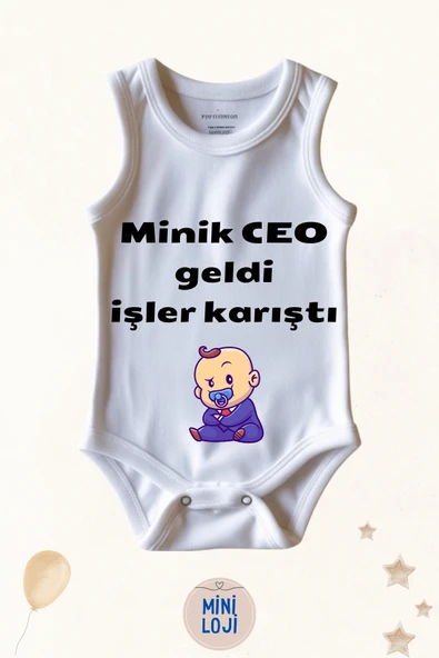 Minik Ceo İşler Karıştı Yazılı Özel Tasarım Bebek Zıbın Body  %100 Pamuklu, Unisex - 2