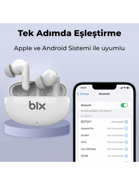 Bix BXTW1 Soundcraft TWS ANC Aktif Gürültü Önleyici Bluetooth 5.2 Ipx4 Kulak İçi Kulaklık Beyaz - 4