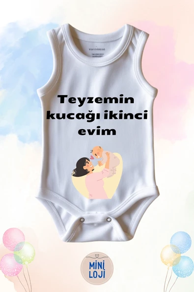 Teyzemin Kucağı İkinci Evim Yazılı Özel Tasarım Bebek Zıbın Body %100 Pamuklu, Unisex
