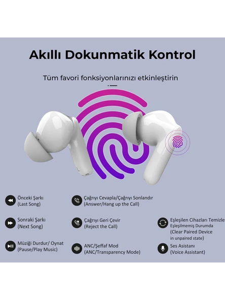 Bix BXTW1 Soundcraft TWS ANC Aktif Gürültü Önleyici Bluetooth 5.2 Ipx4 Kulak İçi Kulaklık Beyaz - 3