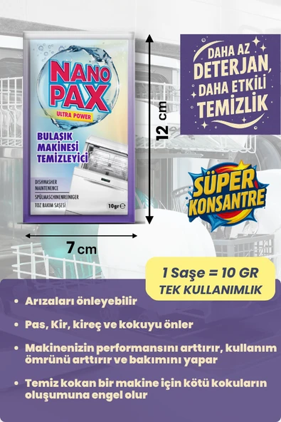 Bulaşık Makinesi Temizleyici Toz Bakım Saşesi (6 adet X 10gr) - 3