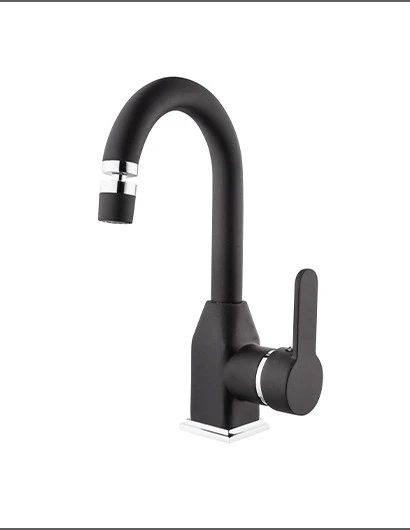 Kare Stil Serisi Siyah Krom Kuğu Lavabo Bataryası