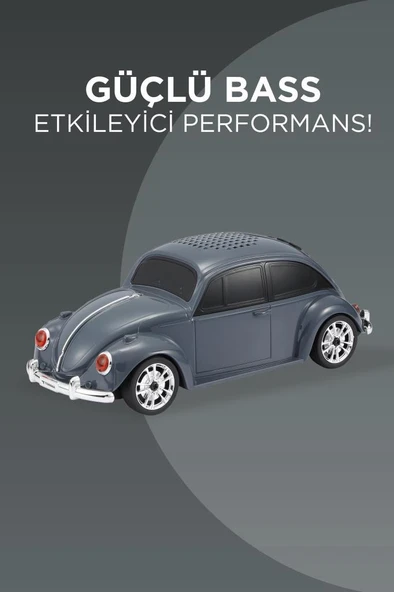 Torima D-49 Gri Araba Voswos Retro Tasarım USB/TF/FM Bluetooth Hoparlör Speaker - Resim 3