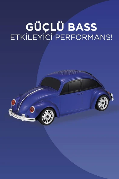 Torima D-49 Mavi Araba Voswos Retro Tasarım USB/TF/FM Bluetooth Hoparlör Speaker - Resim 2