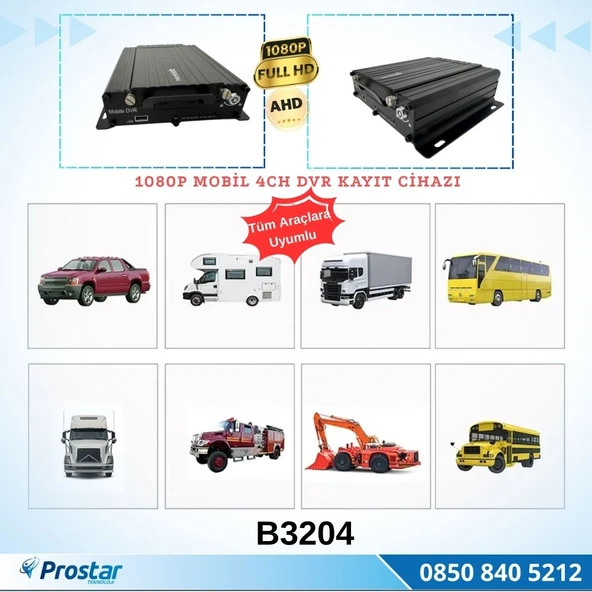 4 Kanal AHD 1080P Harddisk ve Sd kart Destekli Profesyonel Mobil DVR Kayıt Cihazı - 4