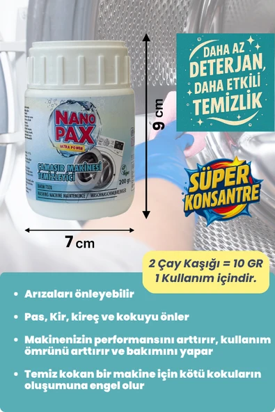 ÇAMAŞIR MAKİNESİ TEMİZLEYİCİ TOZU ULTRA KONSANTRE - 200gr (20 X 10gr) - 3