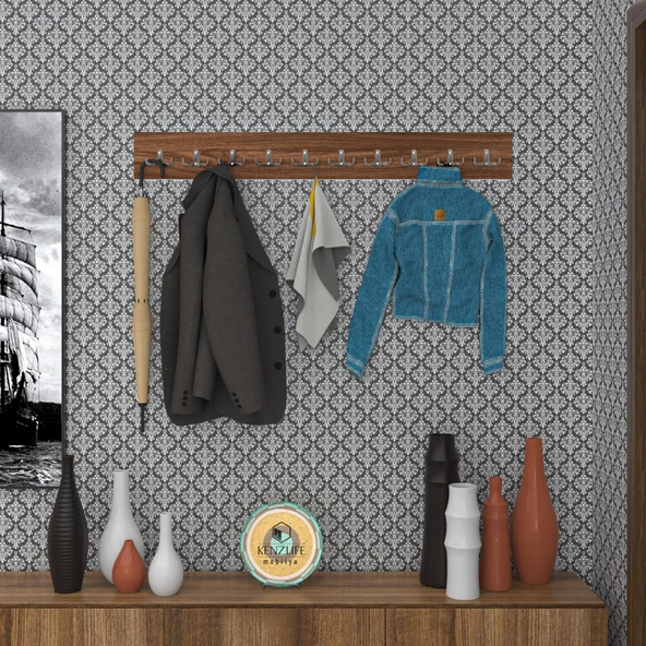 Kenzlife askılık tokadi mat ceviz renk suntalam 10 adet metal krom renk portmanto ürün görseli 1