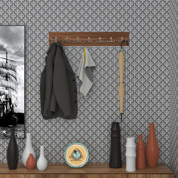 Kenzlife askılık tokadi mat ceviz renk suntalam 7 adet metal krom renk portmanto ürün görseli 1