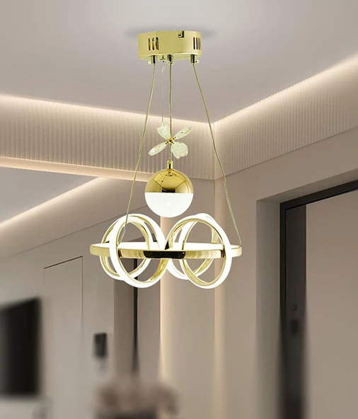 TT003-LDTPL-SR TT Aydınlatma Sarmal Modeli Sarı Kaplama Ledli Toplu 3 Renk Modüllü Ledli Avize - Resim 2