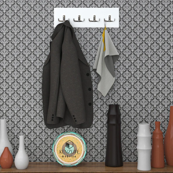 Kenzlife askılık tokadi mat beyaz renk suntalam 4 adet metal krom renk portmanto ürün görseli 1