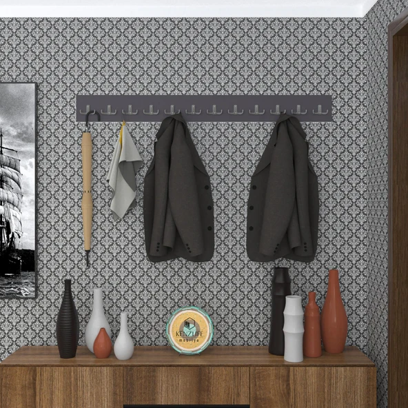 Kenzlife askılık tokadi mat gri renk suntalam 12 adet metal krom renk portmanto ürün görseli