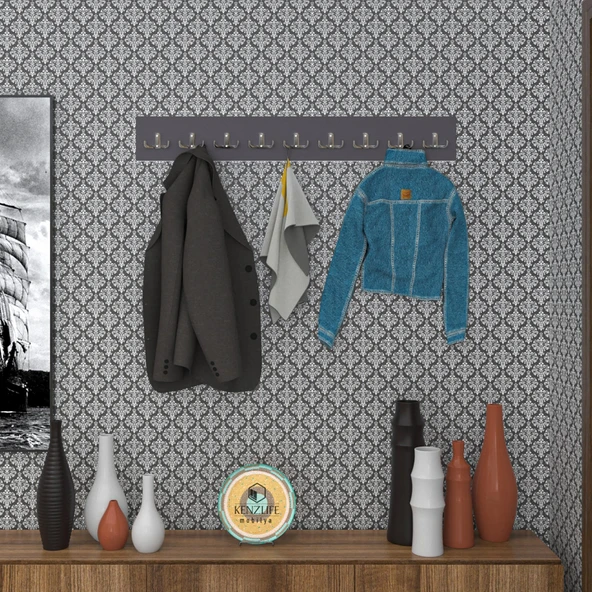 Kenzlife askılık tokadi mat gri renk suntalam 9 adet metal krom renk portmanto ürün görseli