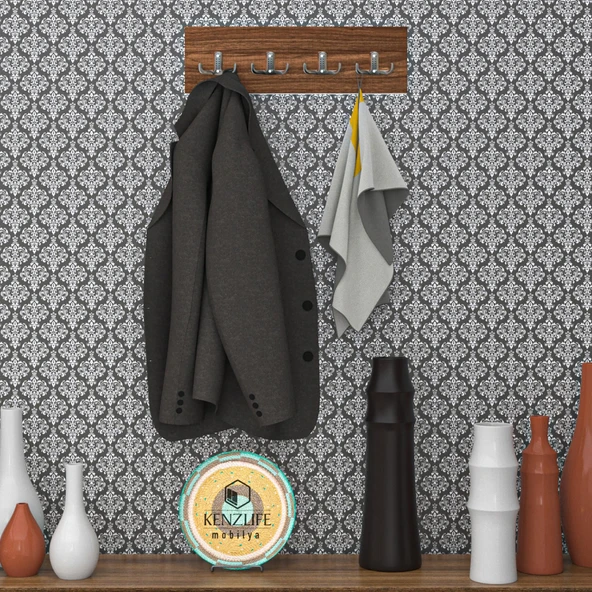 Kenzlife askılık tokadi mat ceviz renk suntalam 4 adet metal krom renk portmanto ürün görseli 1