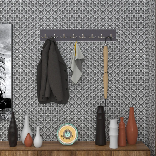 Kenzlife askılık tokadi mat gri renk suntalam 8 adet metal krom renk portmanto ürün görseli