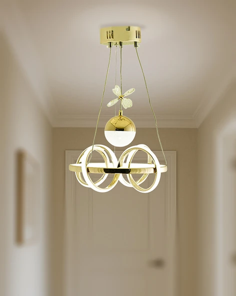 TT003-LDTPL-SR TT Aydınlatma Sarmal Modeli Sarı Kaplama Ledli Toplu 3 Renk Modüllü Ledli Avize - Resim 3