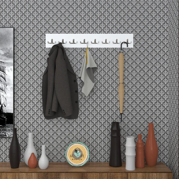 Kenzlife askılık tokadi mat beyaz renk suntalam 8 adet metal krom renk portmanto ürün görseli