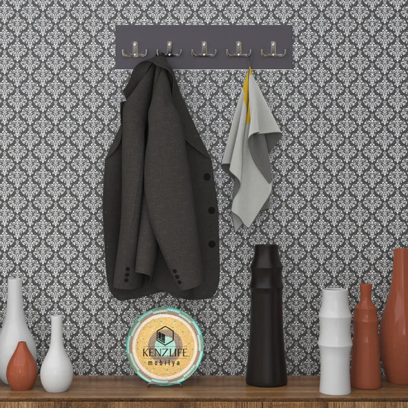 Kenzlife askılık tokadi mat gri renk suntalam 5 adet metal krom renk portmanto ürün görseli 1