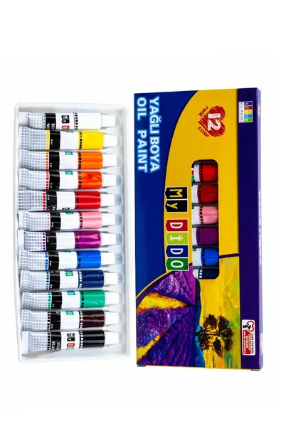 Mini Şövale 25x35 2 li Tuval Mydido 12 Renk Yağlı Boya Başlangıç Seti Fırça Palet Ponpon Su Kabı Masaüstü Sanatsal - 2