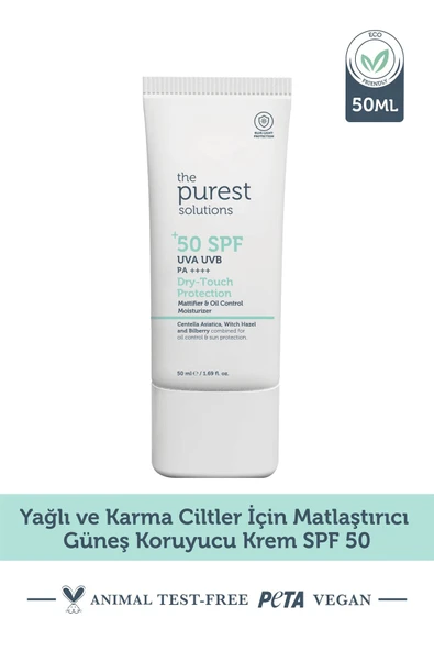The Purest Solutions Dry Touch Protection Mat Bitişli Yağlı Ciltler İçin Güneş Kremi SPF50+ 50 ml