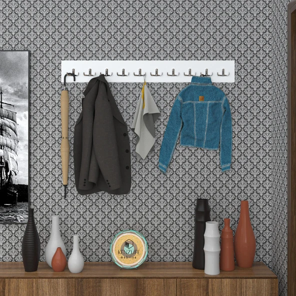 Kenzlife askılık tokadi mat beyaz renk suntalam 10 adet metal krom renk portmanto ürün görseli