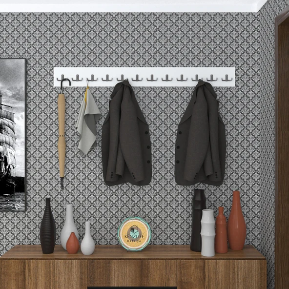 Kenzlife askılık tokadi mat beyaz renk suntalam 12 adet metal krom renk portmanto ürün görseli