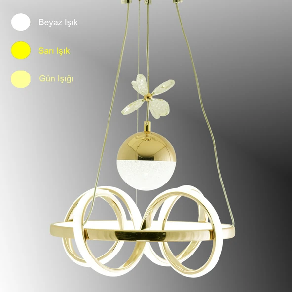 TT003-LDTPL-SR TT Aydınlatma Sarmal Modeli Sarı Kaplama Ledli Toplu 3 Renk Modüllü Ledli Avize ürün görseli 1