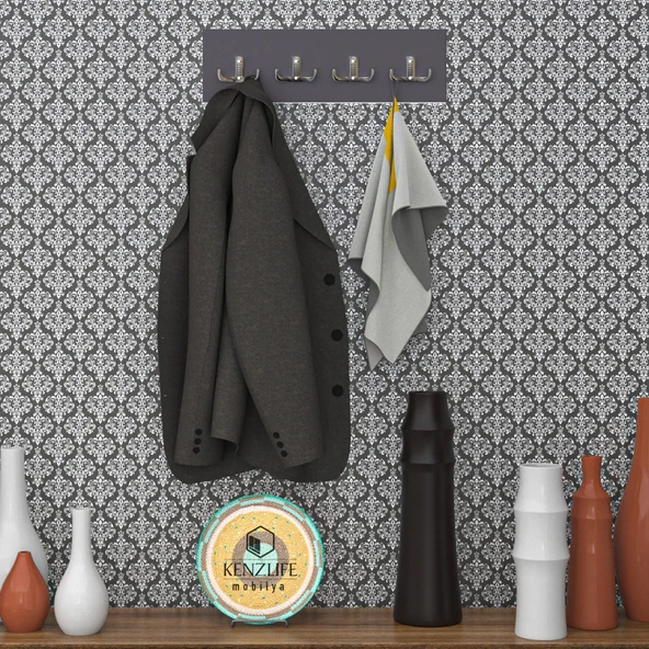 Kenzlife askılık tokadi mat gri renk suntalam 4 adet metal krom renk portmanto ürün görseli