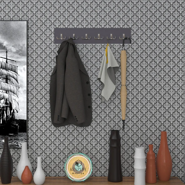 Kenzlife askılık tokadi mat gri renk suntalam 6 adet metal krom renk portmanto ürün görseli