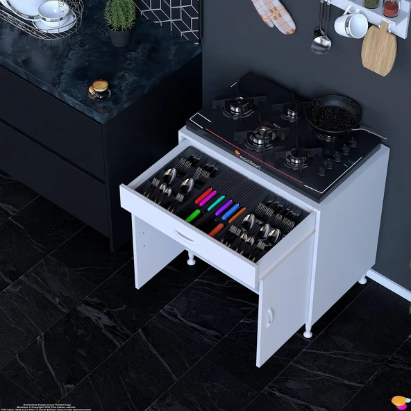 Modilayn DOQU (XXXL) Set Ocak Altı Dolap 80x88x56 cm Çekmeceli, Kapaklı ve 1 Gözlü Tüp Bölmelidir - 2