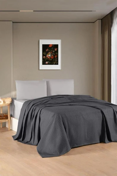 Kristal Bamboo Lastikli Çarşaflı Tek Kişilik Pike Takımı Antrasit - 1
