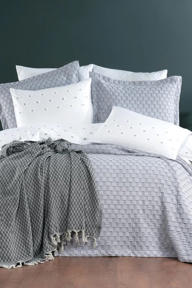 Çeyiz Diyarı Fiona 10 Parça Pikeli Çeyiz Seti Gri ürün görseli