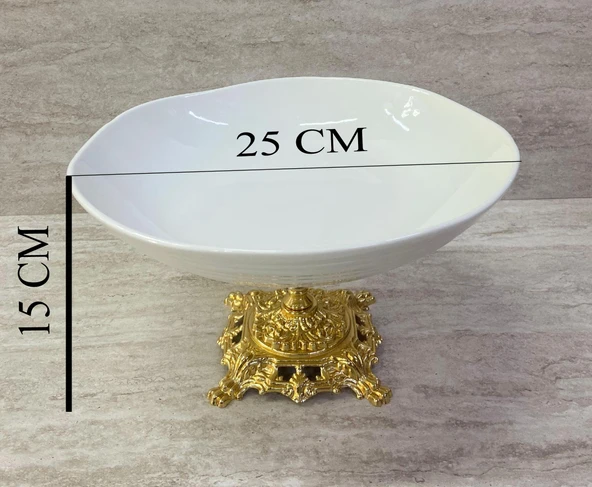 Porselen Ayaklı Bol Kase Gold Ayaklı 25 CM - 7