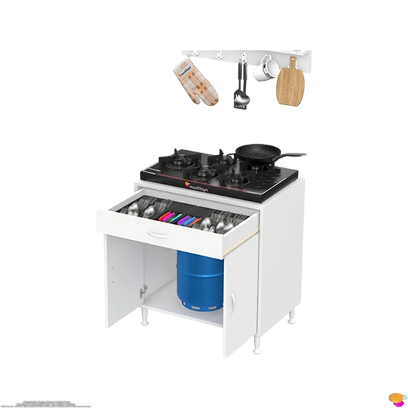 Modilayn DOQU (XXXL) Set Ocak Altı Dolap 80x88x56 cm Çekmeceli, Kapaklı ve 1 Gözlü Tüp Bölmelidir - 8