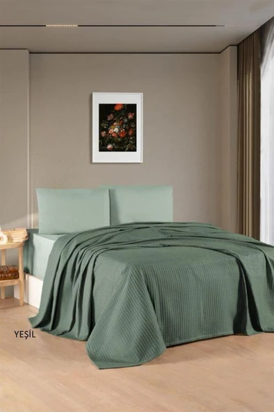 Kristal Bamboo Lastikli Çarşaflı Çift Kişilik Pike Takımı Yeşil ürün görseli