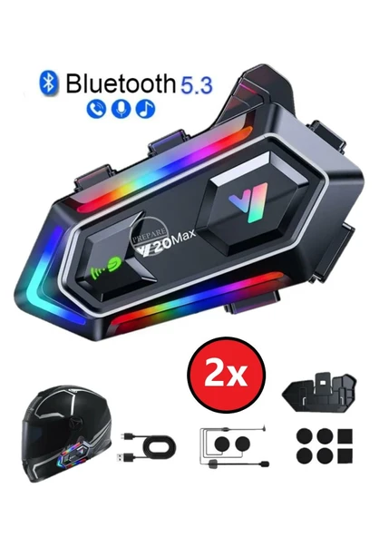 Y20 Max Bluetooth 5.3 Kask Interkom 2 Kişi 300 Metre Eşleşme Işıklı