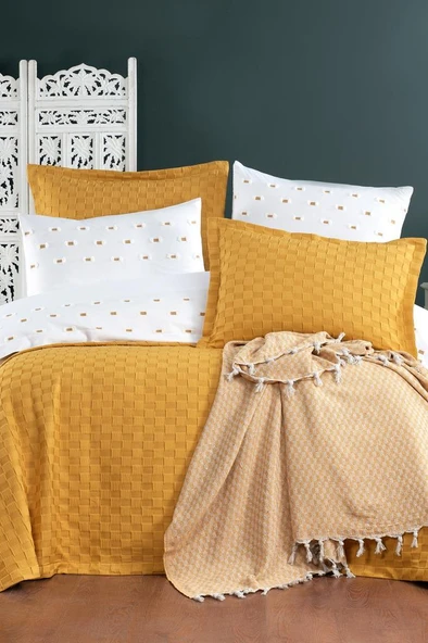 Çeyiz Diyarı Fiona 10 Parça Pikeli Çeyiz Seti Hardal ürün görseli