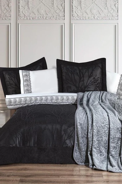 Çeyiz Diyarı Natural 10 Parça Battaniyeli Çeyiz Seti Antrasit ürün görseli