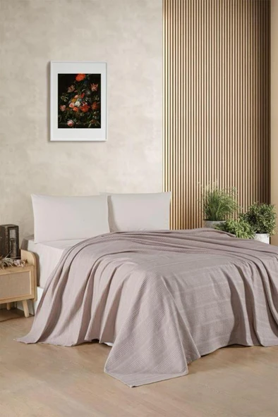 Kristal Bamboo Lastikli Çarşaflı Çift Kişilik Pike Takımı Cappucino