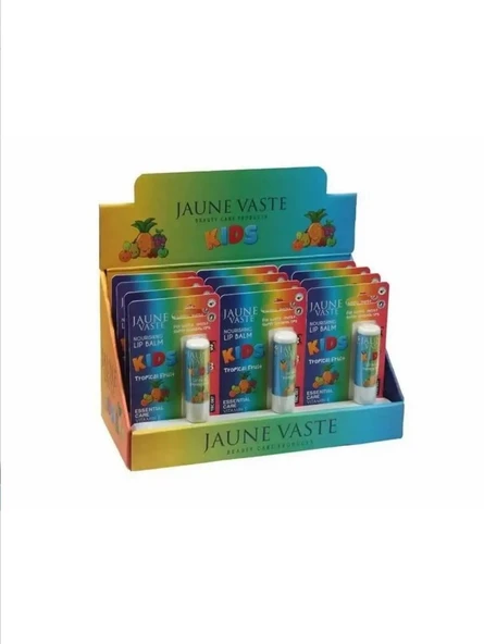 Jaune Vaste Lip Balm Kids Tropikal Meyveli Dudak Kremi - 12'li Stant