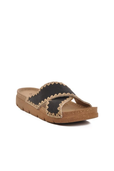 Bento 117014 Kadın Çapraz İşlemeli Kalın Taban Comfort Terlik - 6