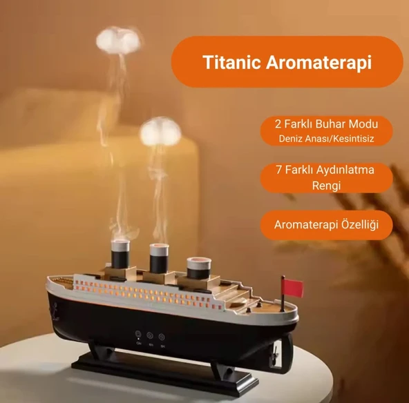 Gemi Dizaynlı Difüzör Titanic Aromaterapi Hava Nemlendirici Işıklı Kumandalı - 3
